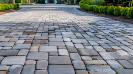 Completed residential paver driveway installation